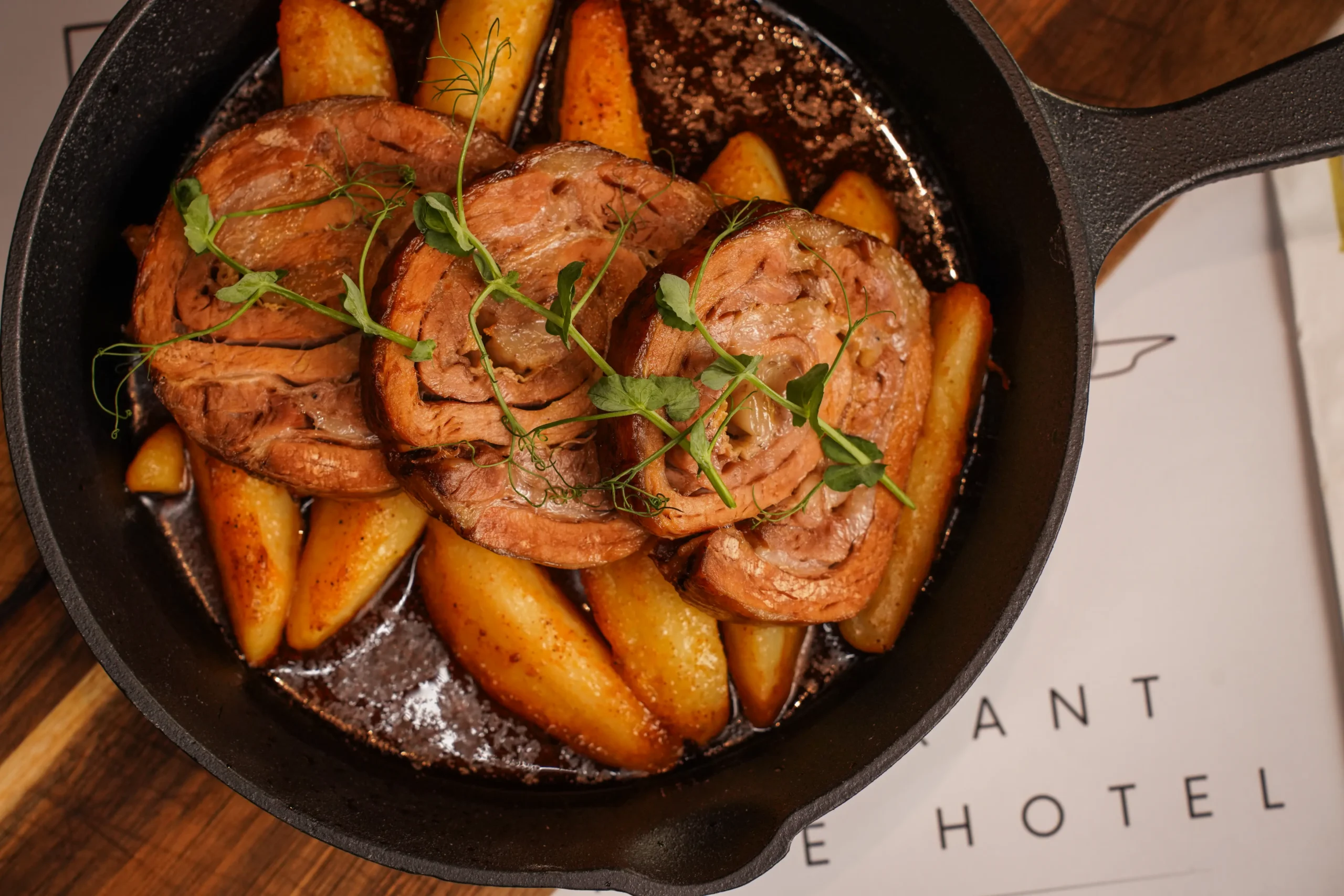 Roasted Veal with Aromatic Potatoes in Pan Gravy